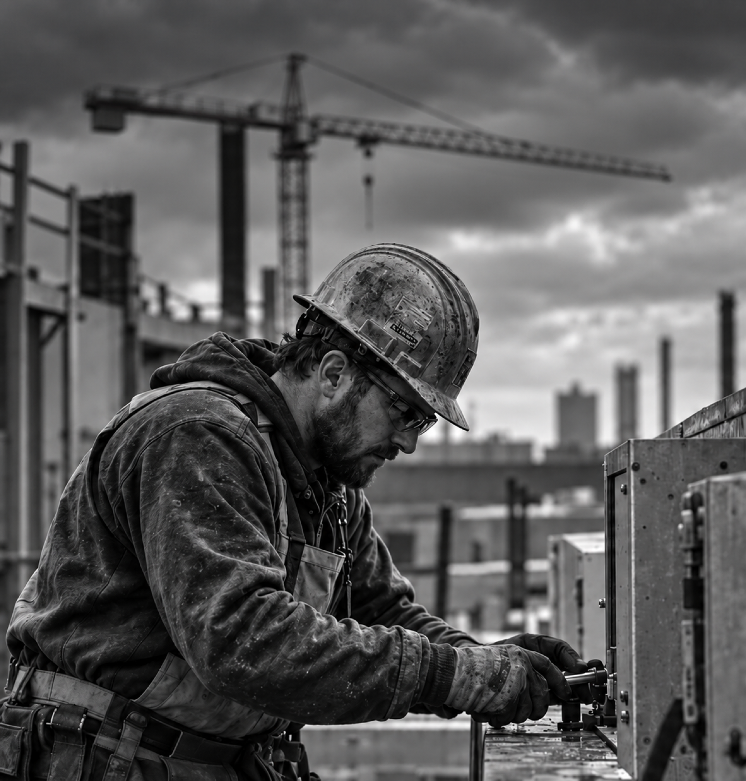 A worker fastening steel on a construction site.
