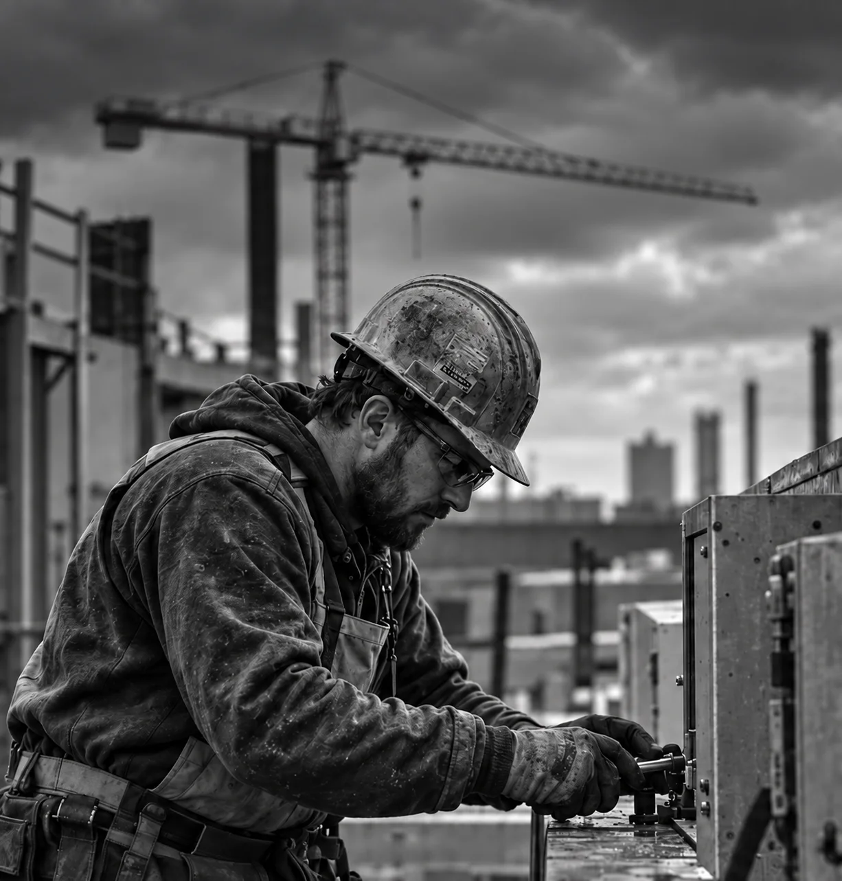 A worker fastening steel.